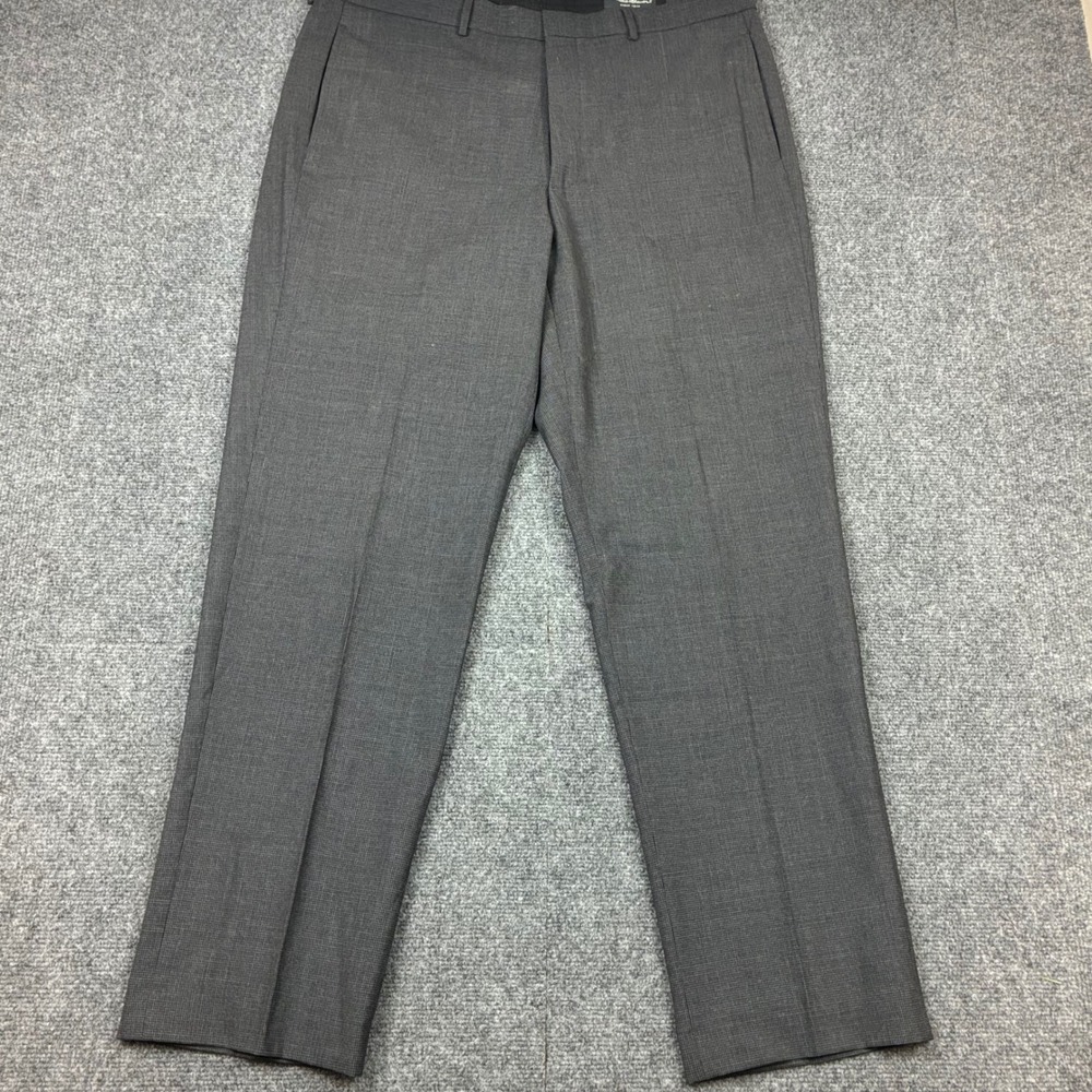 Eddie Bauer Mens Size 36x34 Gray Wool Blend Stretch Dress Pants Houndstooth Flat